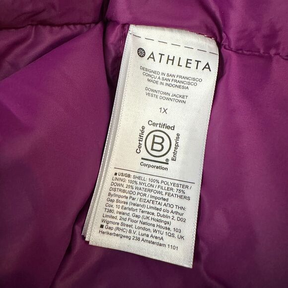 Athleta Downtown Puffer Jacket Women's 1X Down Insulated Pink Fuchsia NWT New - Picture 8 of 11